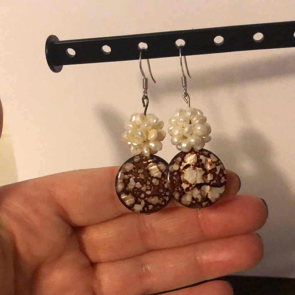 Never Worn Homemade White and Burgundy Earrings